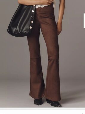 Anthropologie Dark Brown Boot-Cut Suede-Look Pants